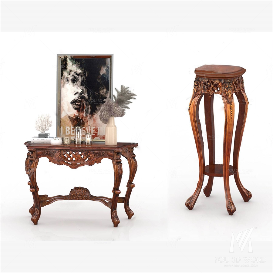 3d model of European style carved end view platform flower stand